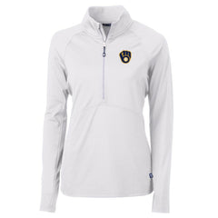 Milwaukee Brewers Cutter & Buck Women's Adapt Eco Knit Stretch Half-Zip Pullover Top - White Pullover