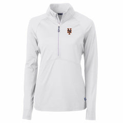 New York Mets Cutter & Buck Women's Adapt Eco Knit Stretch Half-Zip Pullover Top - White Pullover