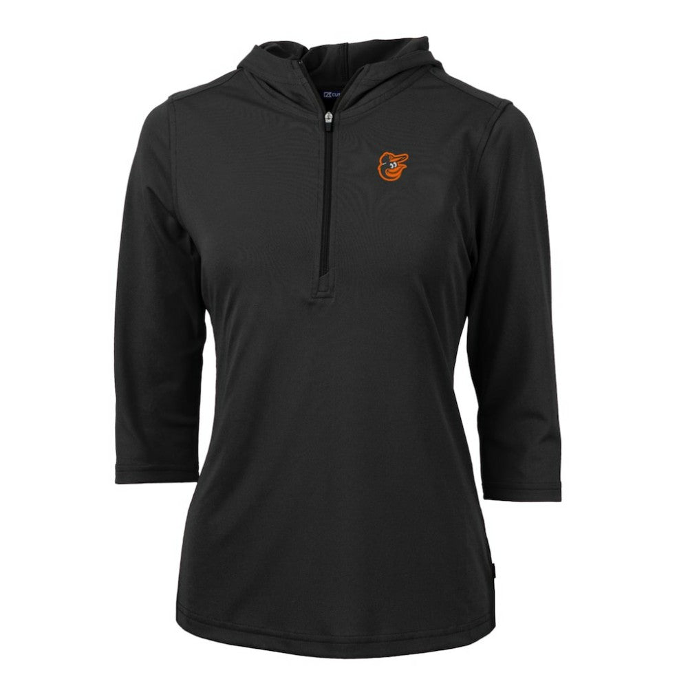 Baltimore Orioles Cutter & Buck Women's Virtue Eco Pique 3/4 Sleeve Half-Zip Pullover Hoodie - Black Hoodies