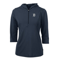 Detroit Tigers Cutter & Buck Women's Virtue Eco Pique 3/4 Sleeve Half-Zip Pullover Hoodie - Navy Hoodies