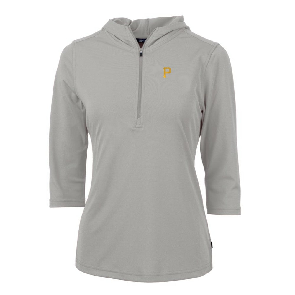 Pittsburgh Pirates Cutter & Buck Women's Virtue Eco Pique 3/4 Sleeve Half-Zip Pullover Hoodie - Gray Hoodies