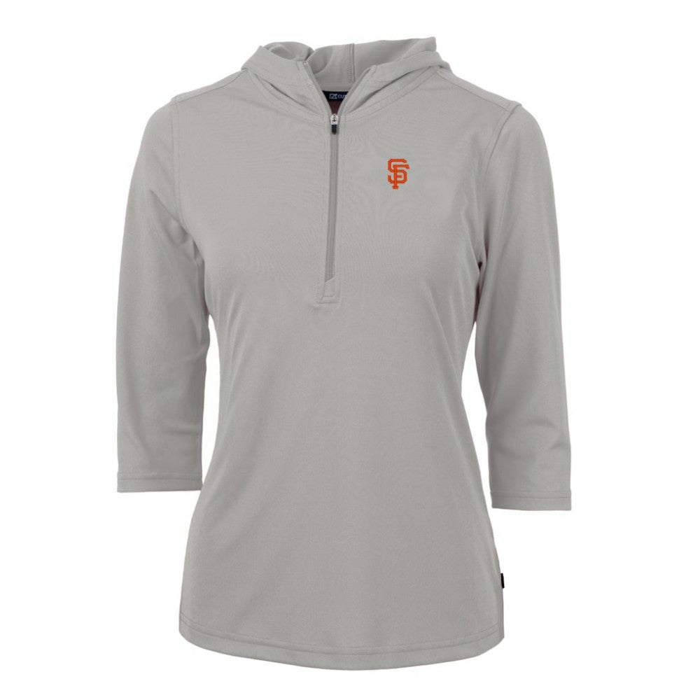 San Francisco Giants Cutter & Buck Women's Virtue Eco Pique 3/4 Sleeve Half-Zip Pullover Hoodie - Gray Hoodies