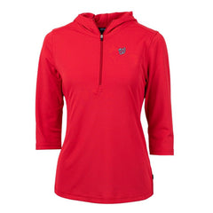 Washington Nationals Cutter & Buck Women's Virtue Eco Pique 3/4 Sleeve Half-Zip Pullover Hoodie - Red Hoodies
