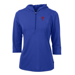 Philadelphia Phillies Cutter & Buck Women's Virtue Eco Pique 3/4 Sleeve Half-Zip Pullover Hoodie - Royal Hoodies