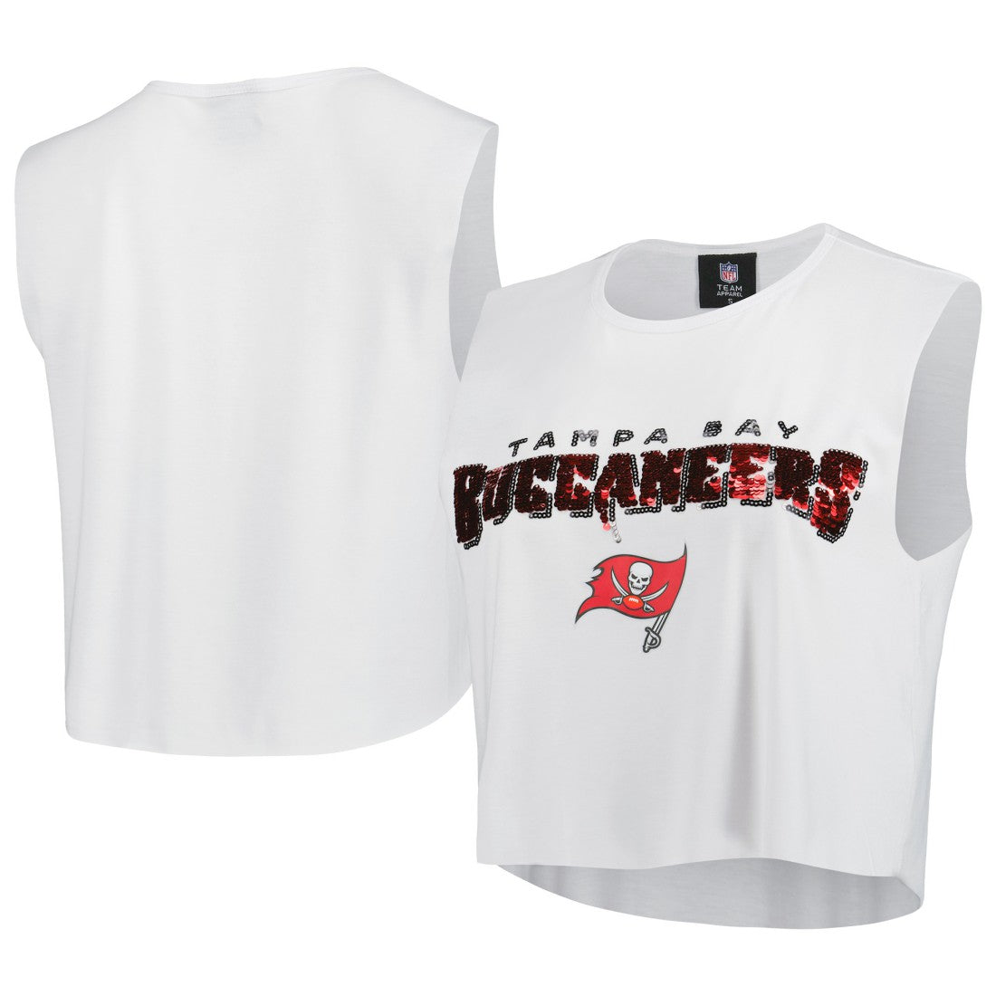 Tampa Bay Buccaneers Cuce Women's Sequin Tri-Blend Cropped Tank Top - White Tops