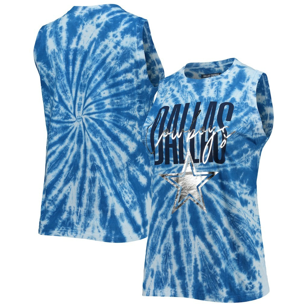 Dallas Cowboys Lauren James Women's Tie-Dye Jersey Boxy Tank Top - Royal Jerseys