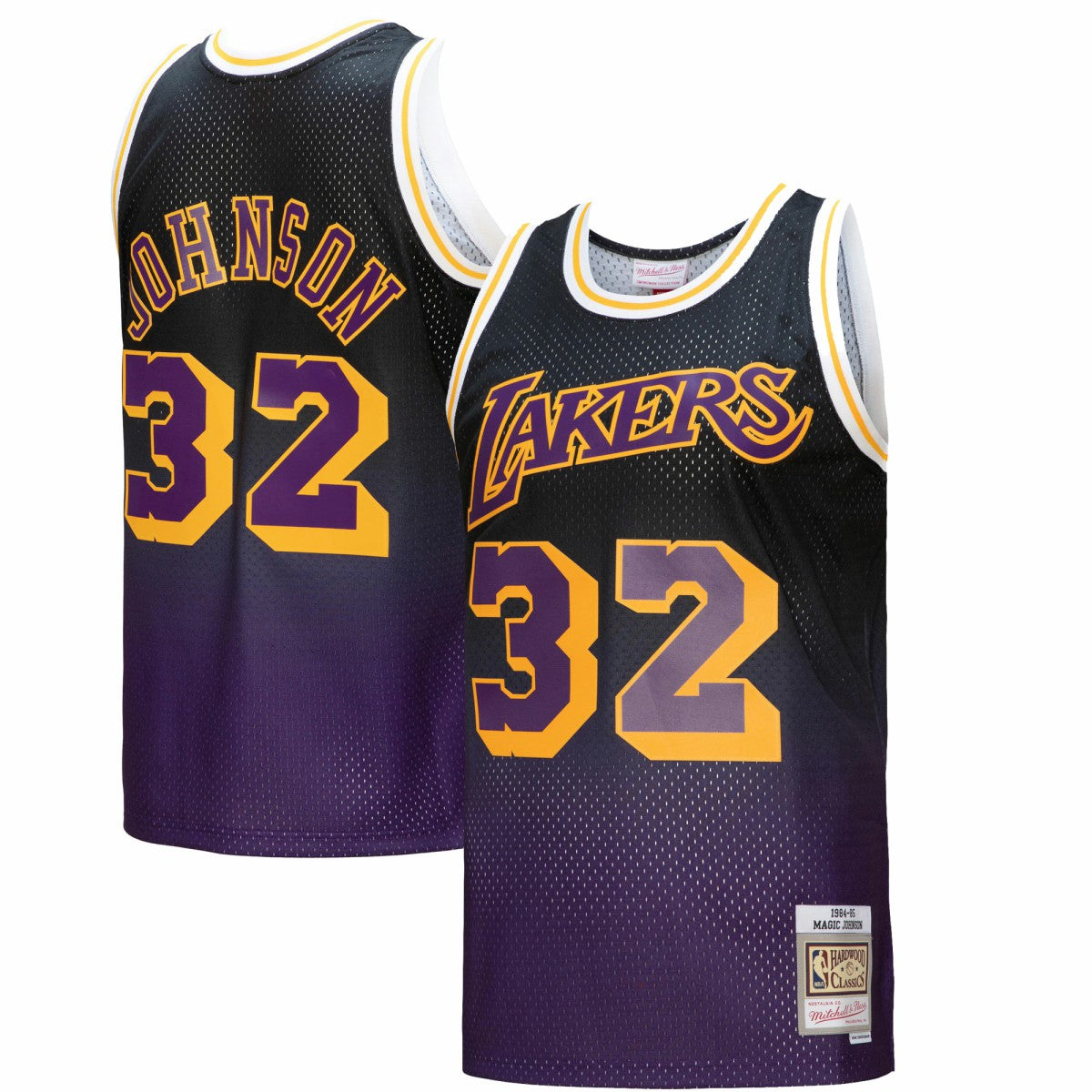 Magic Johnson Los Angeles Lakers 1984/85 Hardwood Classics Fadeaway Swingman Player Jersey Purple/Black - Mitchell & Ness