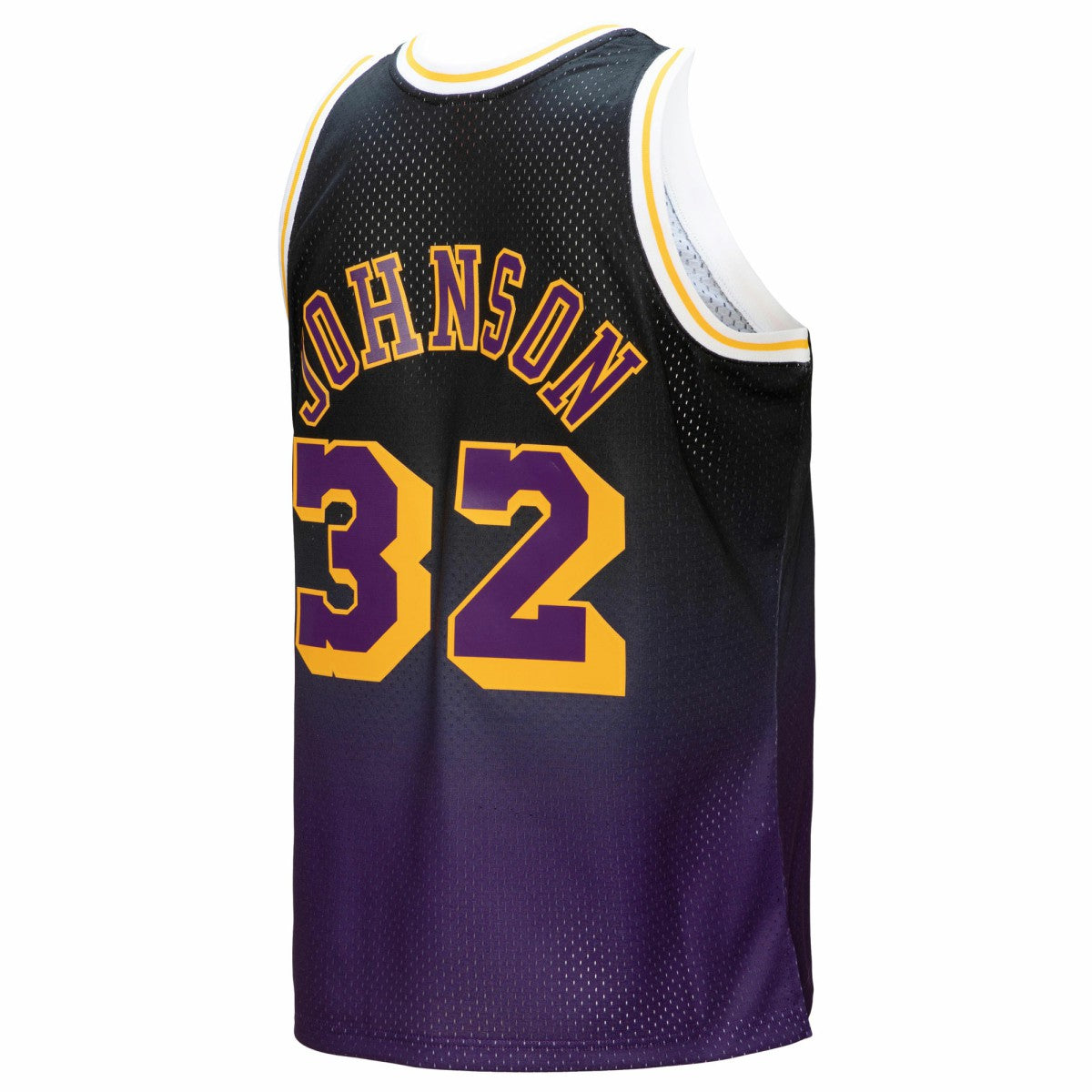 Magic Johnson Los Angeles Lakers 1984/85 Hardwood Classics Fadeaway Swingman Player Jersey Purple/Black - Mitchell & Ness
