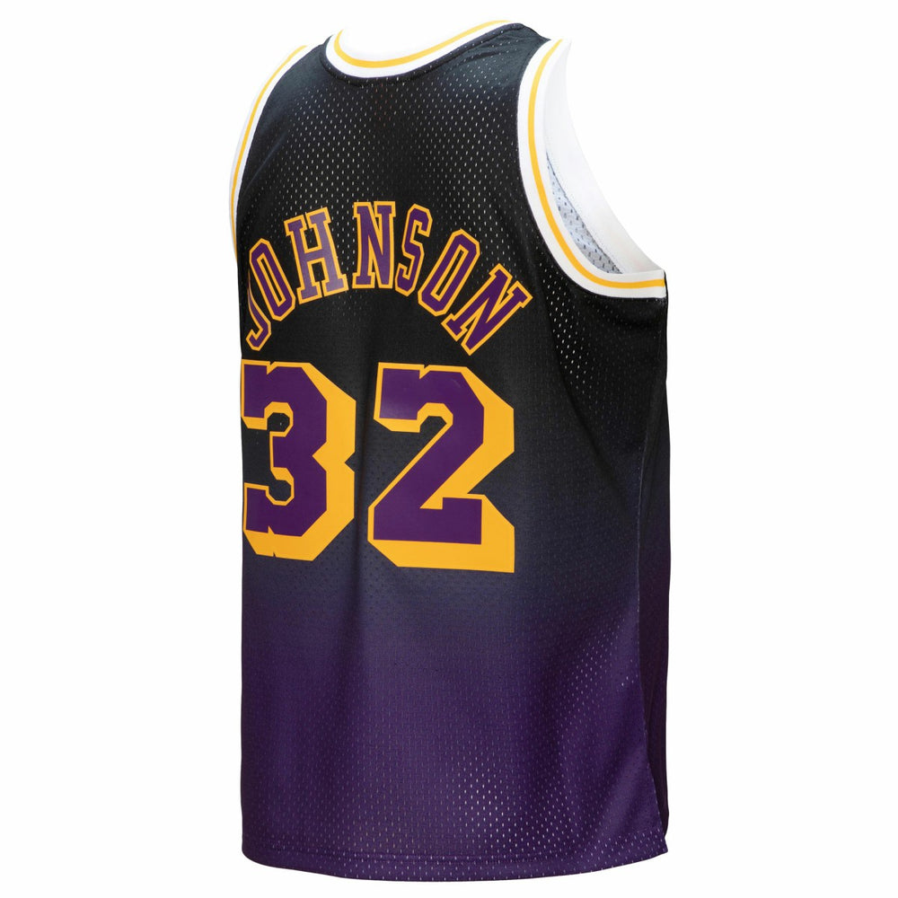 Magic Johnson Los Angeles Lakers 1984/85 Hardwood Classics Fadeaway Swingman Player Jersey Purple/Black - Mitchell & Ness