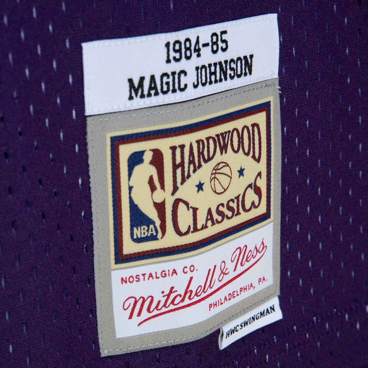 Magic Johnson Los Angeles Lakers 1984/85 Hardwood Classics Fadeaway Swingman Player Jersey Purple/Black - Mitchell & Ness