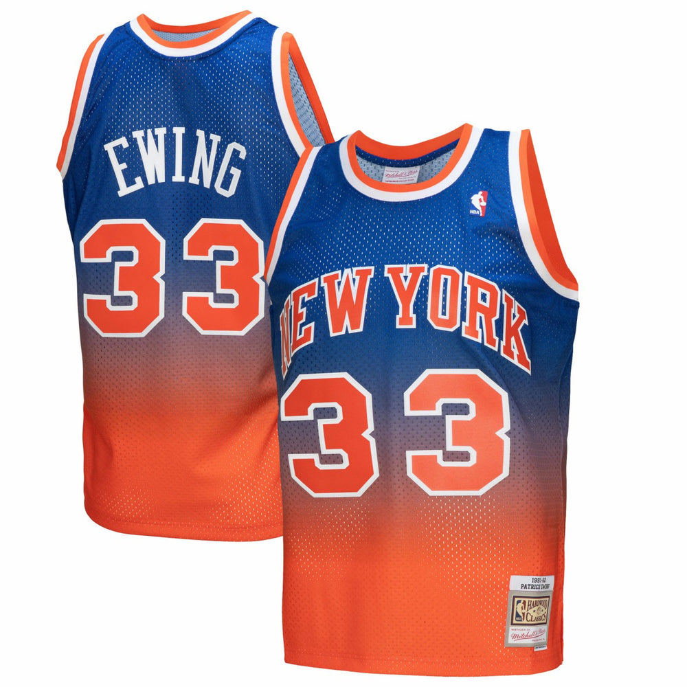 Patrick Ewing New York Knicks 1991/92 Hardwood Classics Fadeaway Swingman Player Jersey Orange/Royal - Mitchell & Ness