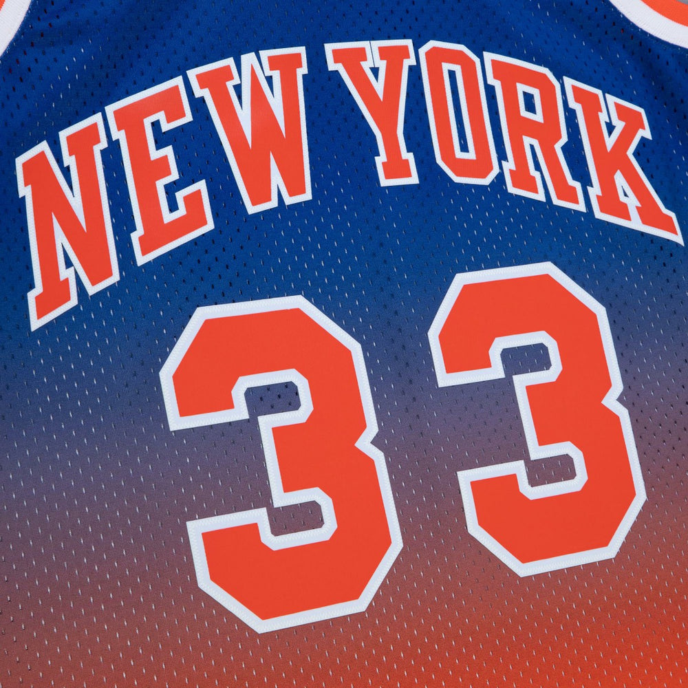 Patrick Ewing New York Knicks 1991/92 Hardwood Classics Fadeaway Swingman Player Jersey Orange/Royal - Mitchell & Ness