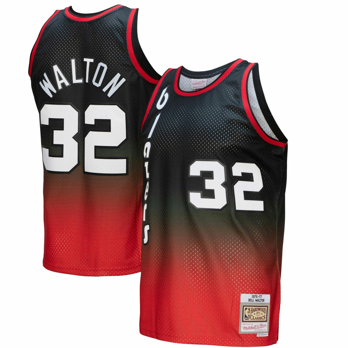 Bill Walton Portland Trail Blazers 1976/77 Hardwood Classics Fadeaway Swingman Player Jersey Red/Black - Mitchell & Ness