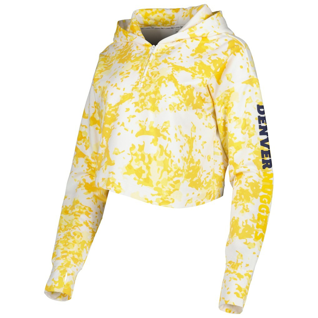Denver Nuggets Lusso Women's Maia Tri-Blend Cropped Quarter-Zip Top Gold/White