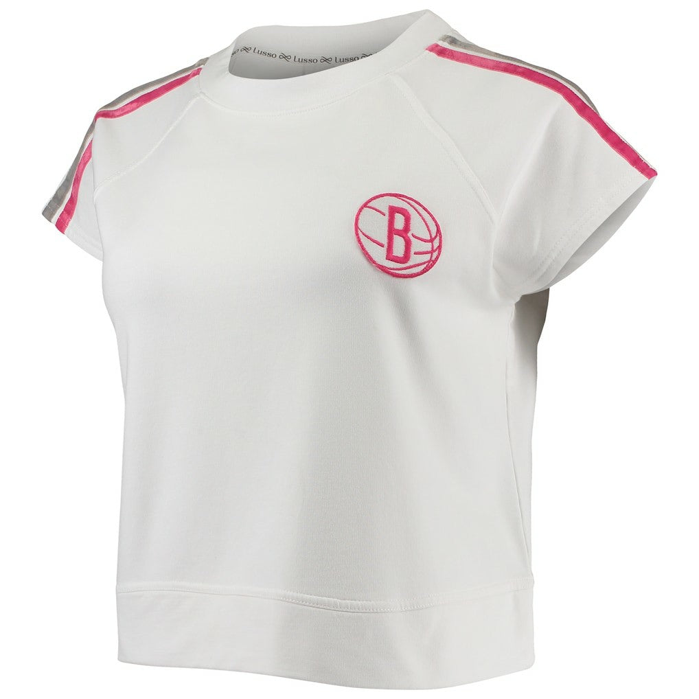 Brooklyn Nets Lusso Women's Margot Cropped Tri-Blend Cap Sleeve Sweatshirt White