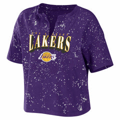 Los Angeles Lakers WEAR by Erin Andrews Women's Bleach Splatter Notch Neck T-Shirt Purple outlet