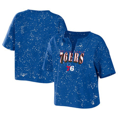 Philadelphia 76ers WEAR by Erin Andrews Women's Bleach Splatter Notch Neck T-Shirt Royal