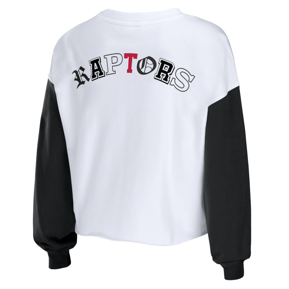 Toronto Raptors WEAR by Erin Andrews Women's Mixed Letter Cropped Pullover Sweatshirt Heather Red