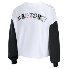 Toronto Raptors WEAR by Erin Andrews Women's Mixed Letter Cropped Pullover Sweatshirt Heather Red