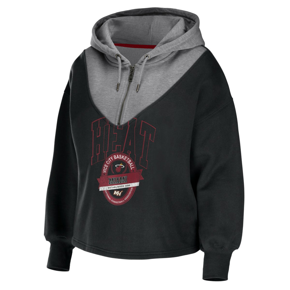 Miami Heat WEAR by Erin Andrews Women's Pieced Quarter-Zip Hoodie Jacket Black