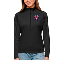 Chicago Cubs Antigua Women's Tribute Quarter-Zip Pullover Top - Black Pullover