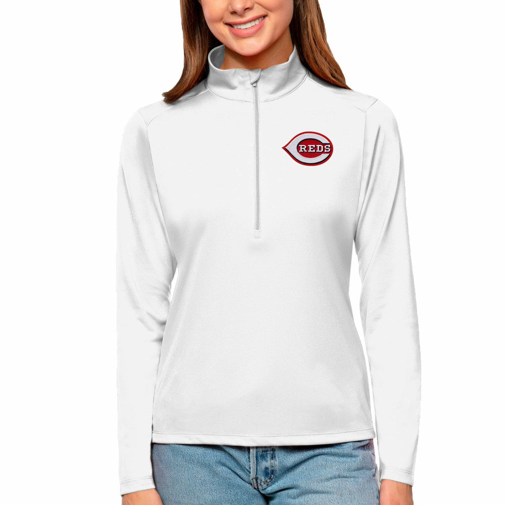 Cincinnati Reds Antigua Women's Tribute Quarter-Zip Pullover Top - White Pullover