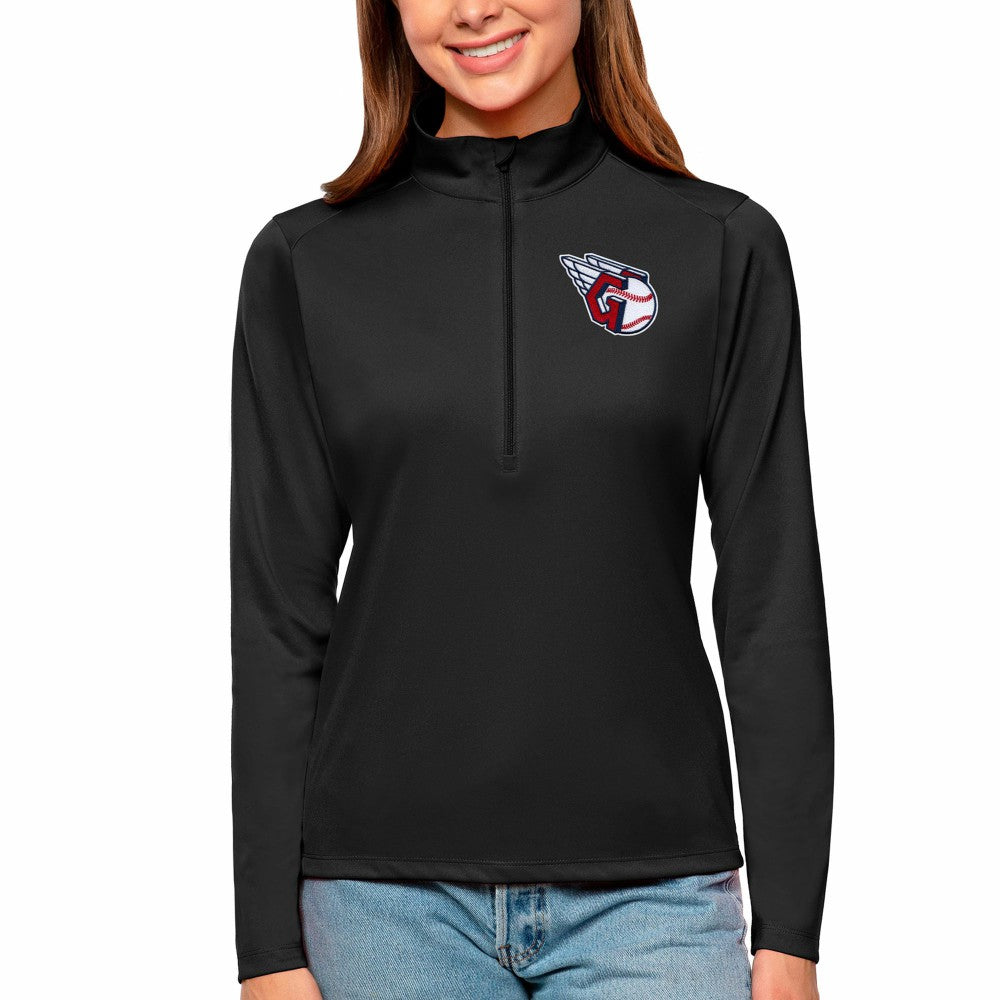 Cleveland Guardians Antigua Women's Tribute Quarter-Zip Pullover Top - Black Pullover