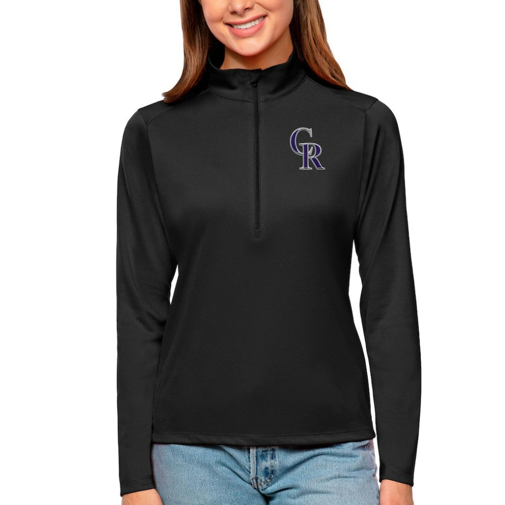 Colorado Rockies Antigua Women's Tribute Quarter-Zip Pullover Top - Black Pullover