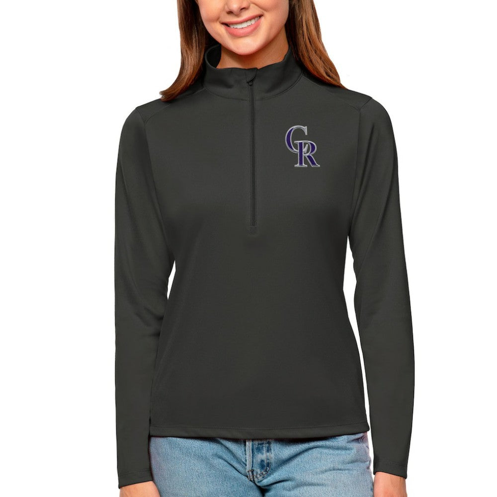 Colorado Rockies Antigua Women's Tribute Quarter-Zip Pullover Top - Charcoal Pullover
