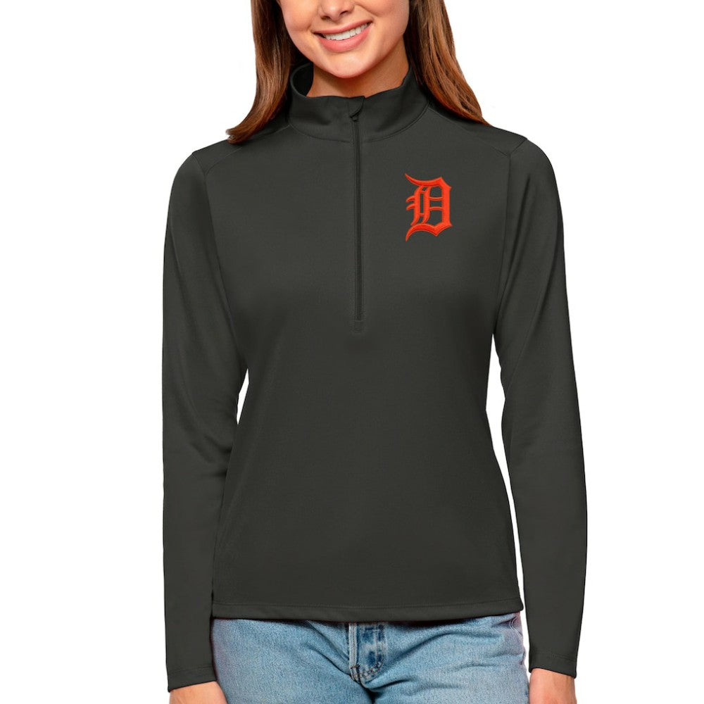 Detroit Tigers Antigua Women's Tribute Quarter-Zip Pullover Top - Charcoal Pullover