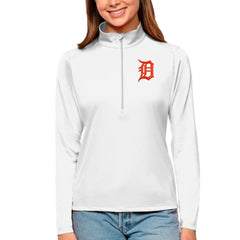 Detroit Tigers Antigua Women's Tribute Quarter-Zip Pullover Top - White Pullover