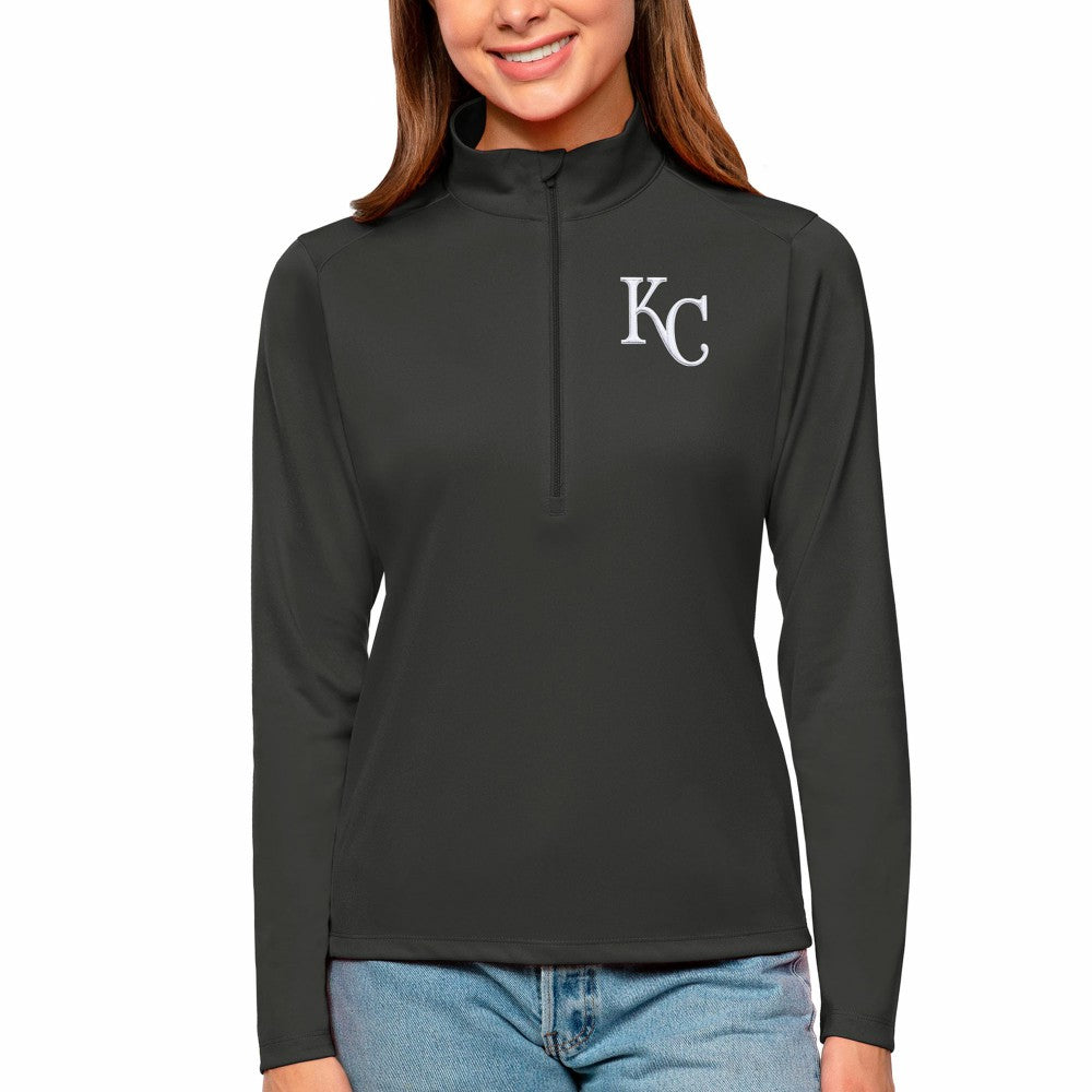 Kansas City Royals Antigua Women's Tribute Quarter-Zip Pullover Top - Charcoal Pullover