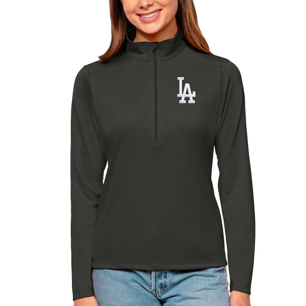 Los Angeles Dodgers Antigua Women's Tribute Quarter-Zip Pullover Top - Charcoal Pullover