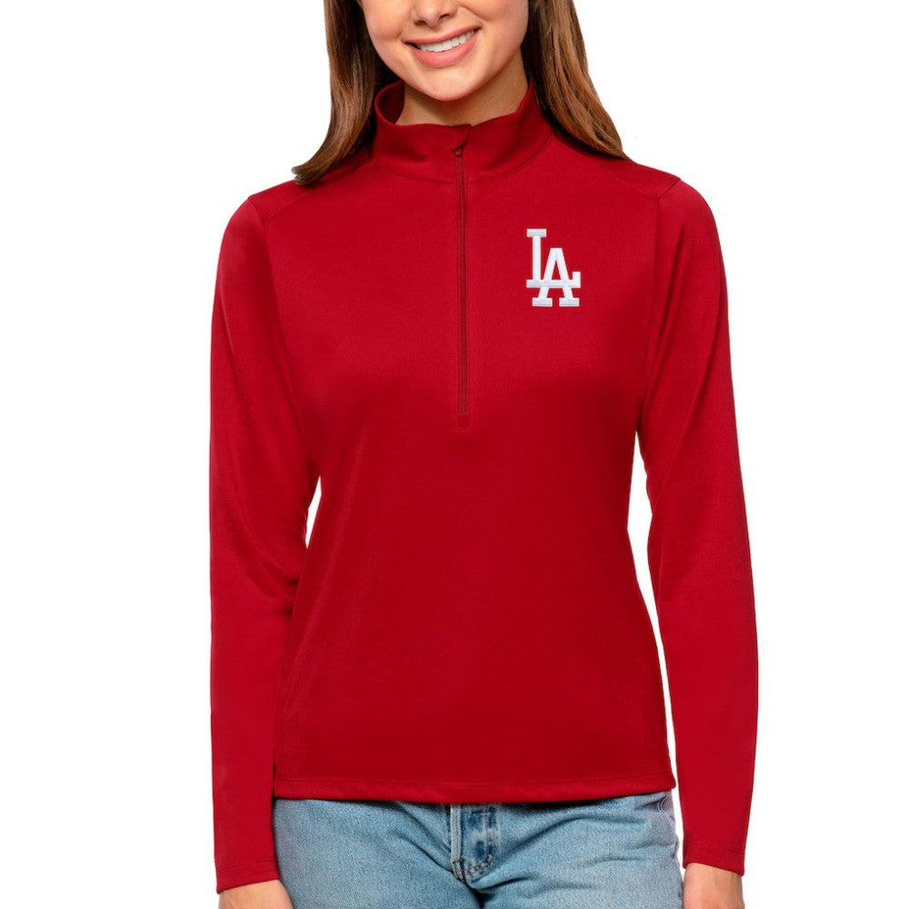 Los Angeles Dodgers Antigua Women's Tribute Quarter-Zip Pullover Top - Red Pullover