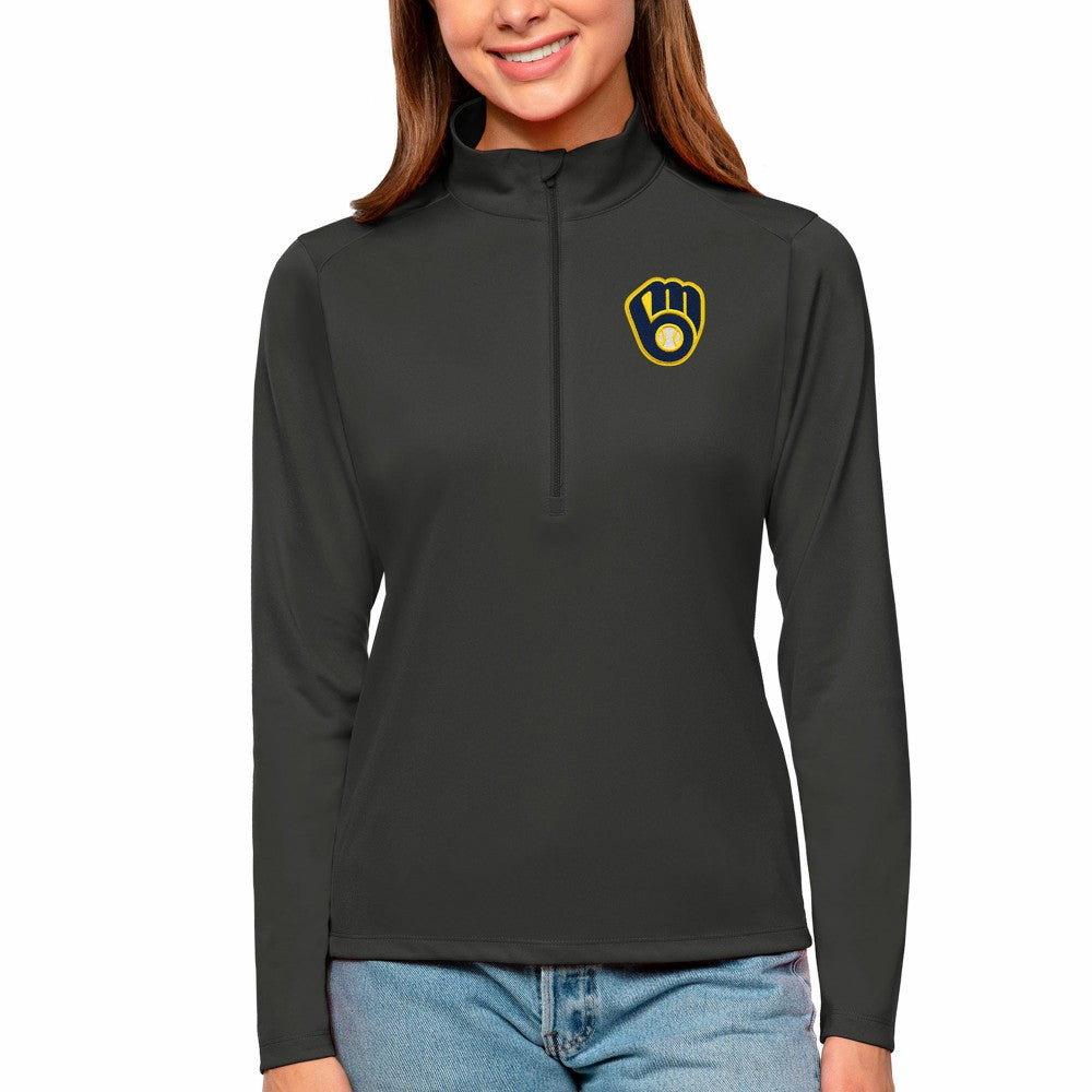 Milwaukee Brewers Antigua Women's Tribute Quarter-Zip Pullover Top - Charcoal Pullover