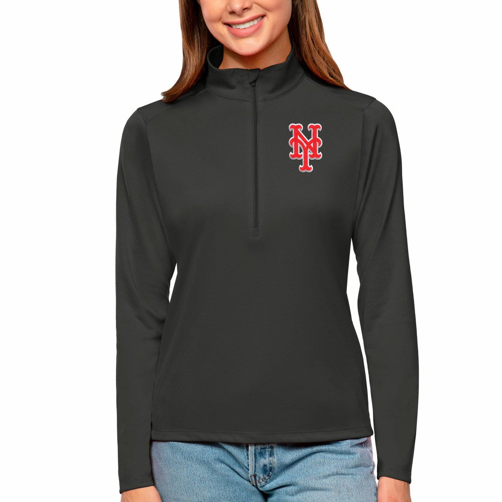 New York Mets Antigua Women's Tribute Quarter-Zip Pullover Top - Charcoal Pullover