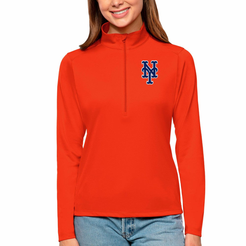 New York Mets Antigua Women's Tribute Quarter-Zip Pullover Top - Orange Pullover