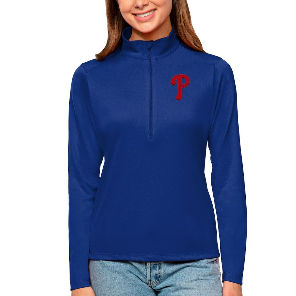 Philadelphia Phillies Antigua Women's Tribute Quarter-Zip Pullover Top - Royal Pullover