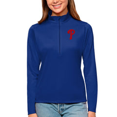 Philadelphia Phillies Antigua Women's Tribute Quarter-Zip Pullover Top - Royal Pullover