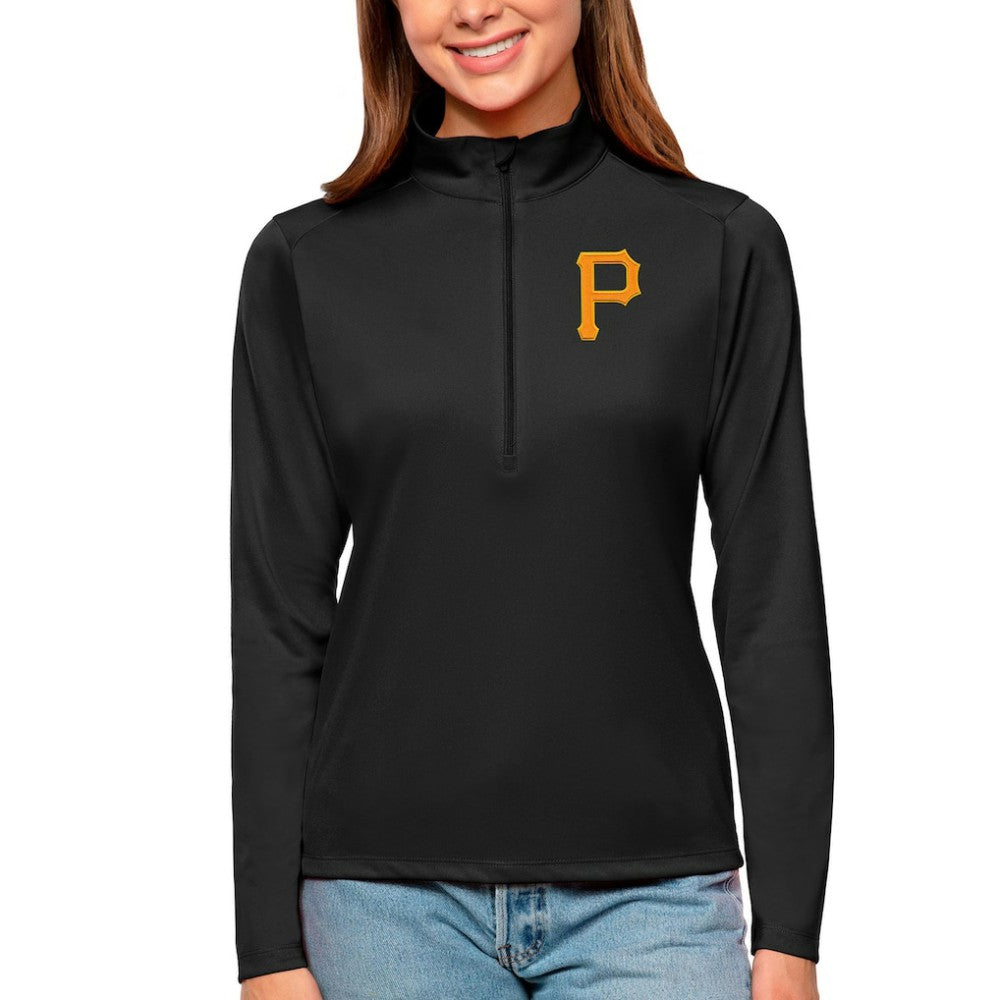Pittsburgh Pirates Antigua Women's Tribute Quarter-Zip Pullover Top - Black Pullover
