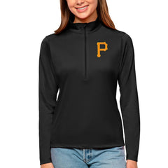 Pittsburgh Pirates Antigua Women's Tribute Quarter-Zip Pullover Top - Black Pullover