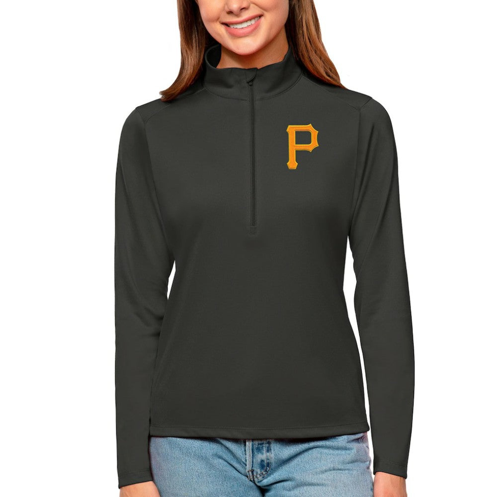 Pittsburgh Pirates Antigua Women's Tribute Quarter-Zip Pullover Top - Charcoal Pullover