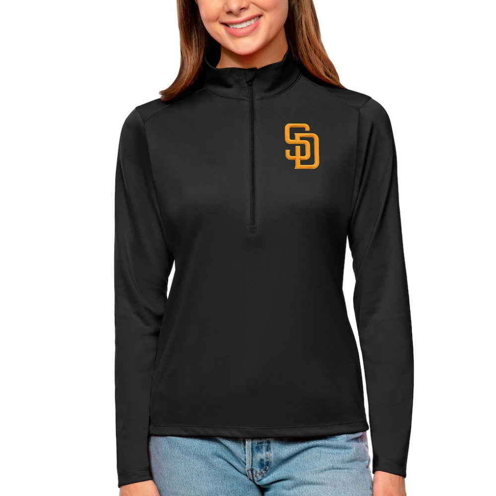 San Diego Padres Antigua Women's Tribute Quarter-Zip Pullover Top - Black Pullover