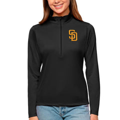 San Diego Padres Antigua Women's Tribute Quarter-Zip Pullover Top - Black Pullover