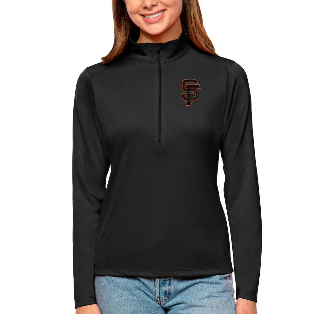 San Francisco Giants Antigua Women's Tribute Quarter-Zip Pullover Top - Black Pullover