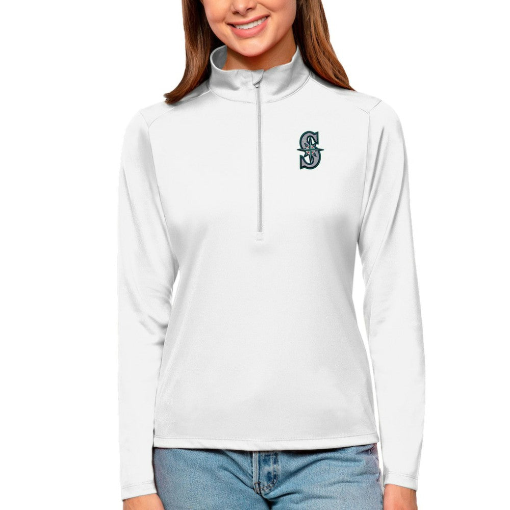 Seattle Mariners Antigua Women's Tribute Quarter-Zip Pullover Top - White Pullover