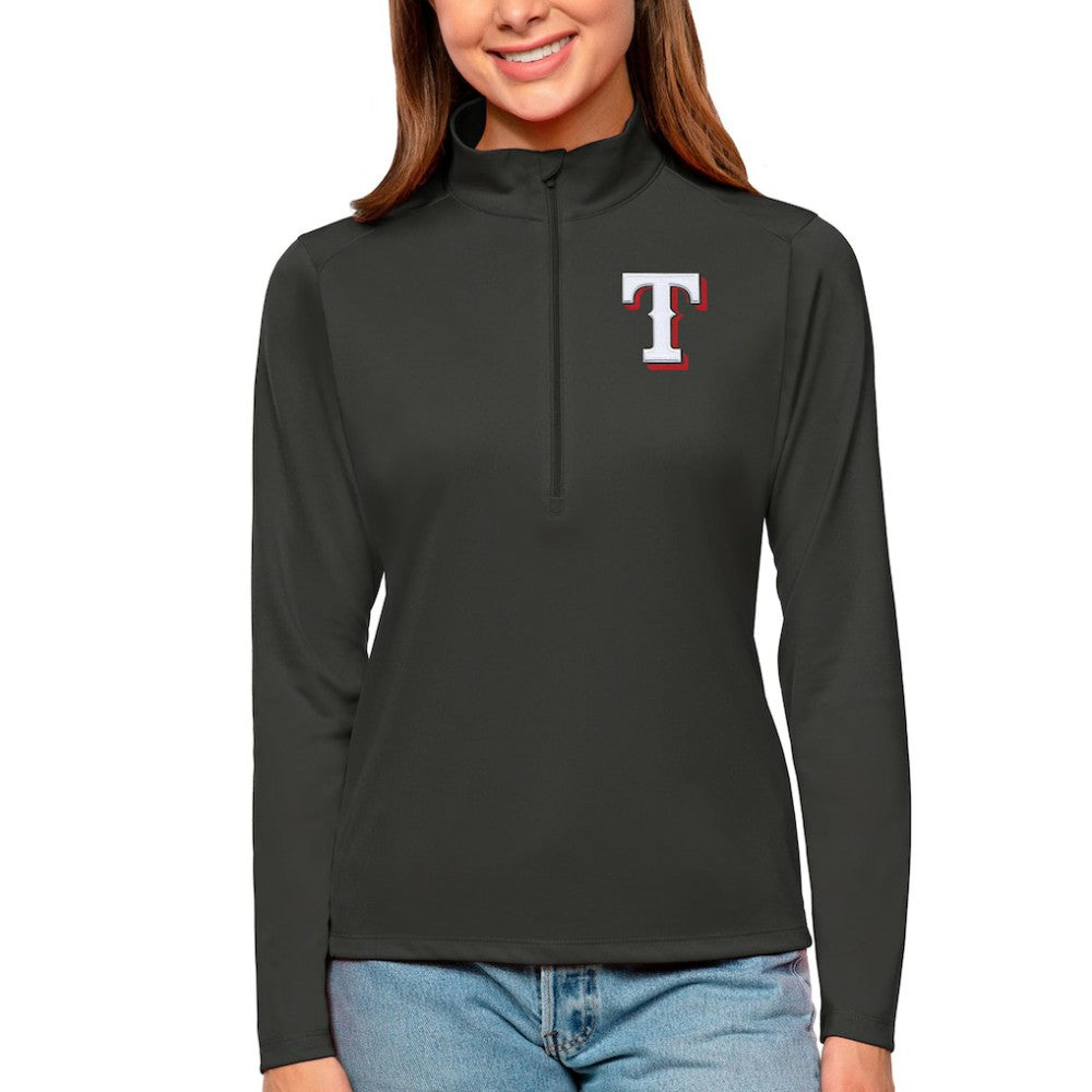 Texas Rangers Antigua Women's Tribute Quarter-Zip Pullover Top - Charcoal Pullover