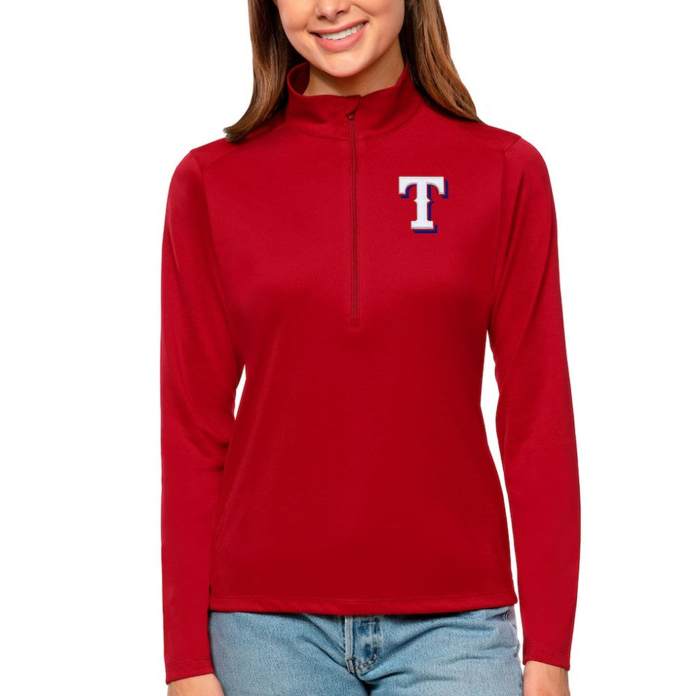 Texas Rangers Antigua Women's Tribute Quarter-Zip Pullover Top - Red Pullover