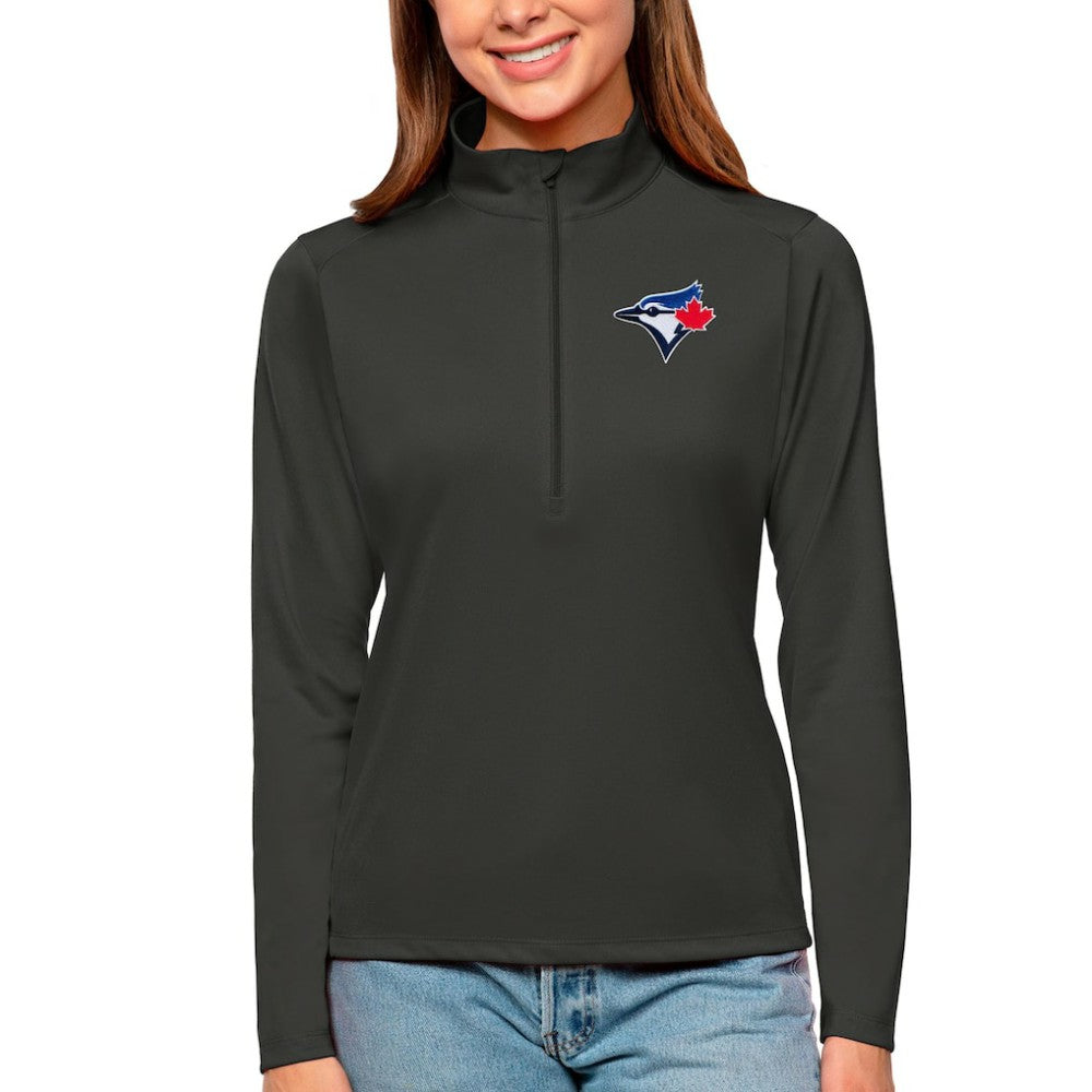 Toronto Blue Jays Antigua Women's Tribute Quarter-Zip Pullover Top - Charcoal Pullover