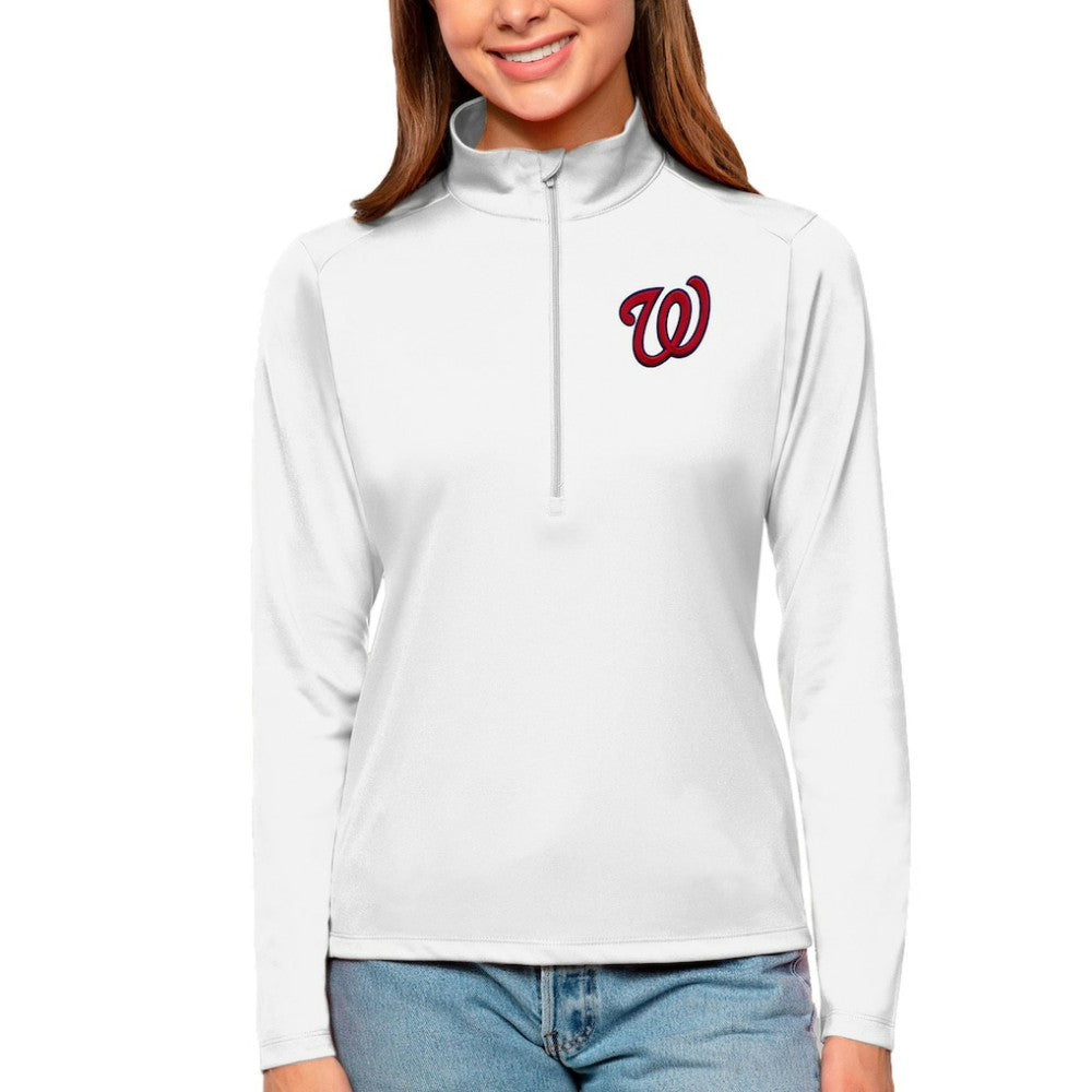 Washington Nationals Antigua Women's Tribute Quarter-Zip Pullover Top - White Pullover